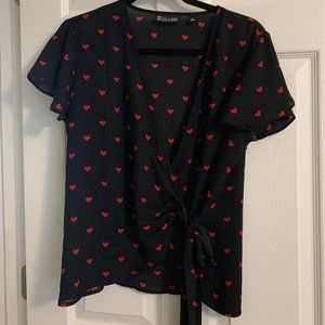 New York & Company Black w/Hearts Wrap Top